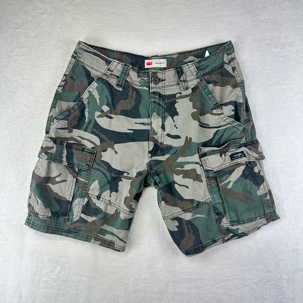Wrangler Cargo Shorts Mens Relaxed Fit 33 Camo Green Utility Cotton Camouflage